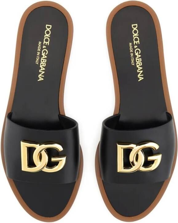 Dolce&Gabbana Sandalen Leather Slide Sandals in zwart