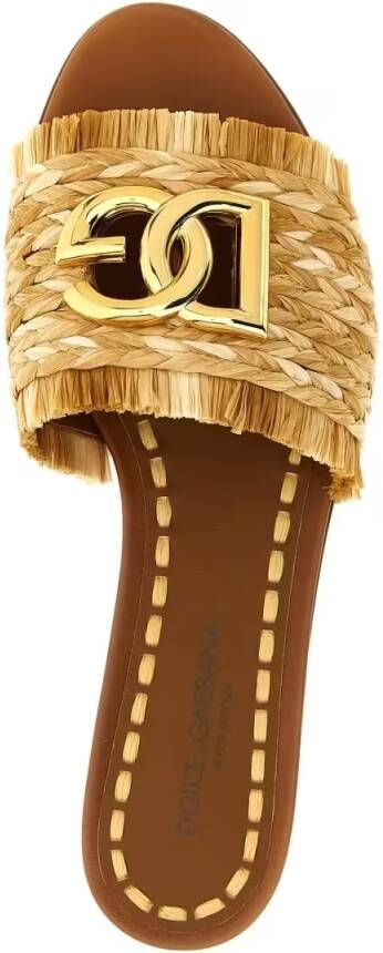 Dolce&Gabbana Sandalen Raffia Braid Slides in bruin