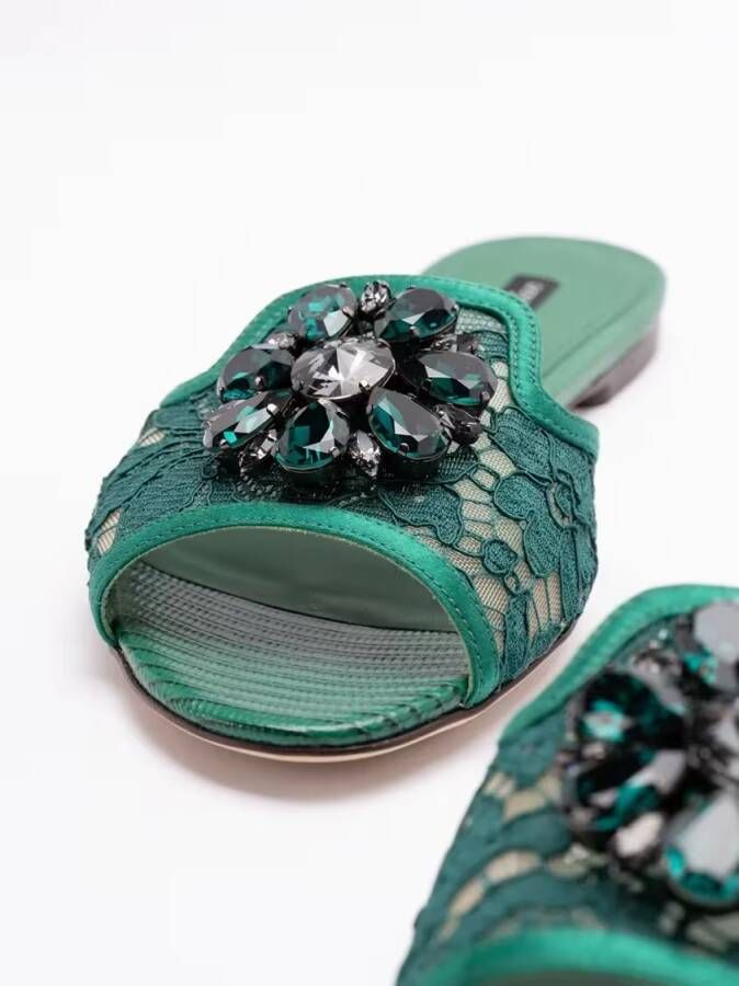 Dolce&Gabbana Sandalen `Rainbow` Slides With Brooch Detailing in groen