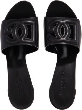 Dolce&Gabbana Slippers Calfskin Sliders With DG Logo in zwart