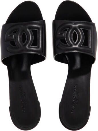 Dolce&Gabbana Slippers & Mules Calfskin Sliders With DG Logo in zwart
