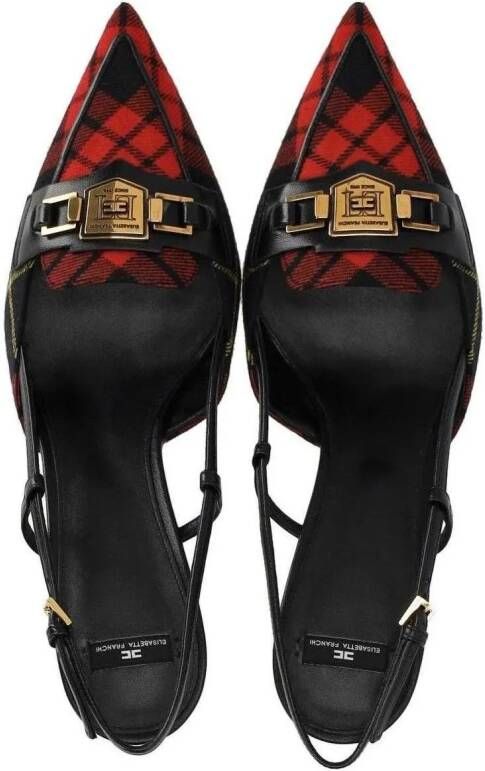 Elisabetta Franchi Hoge hakken Black And Red Tartan Slingback Pump in zwart