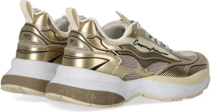 Emporio Armani Low-Top Sneakers Futuristic Gold And White Sneakers With Ea Logo in goud