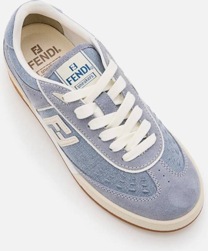 Fendi Low-Top Sneakers Denim And Leather Trainers With Embossed Logo in blauw