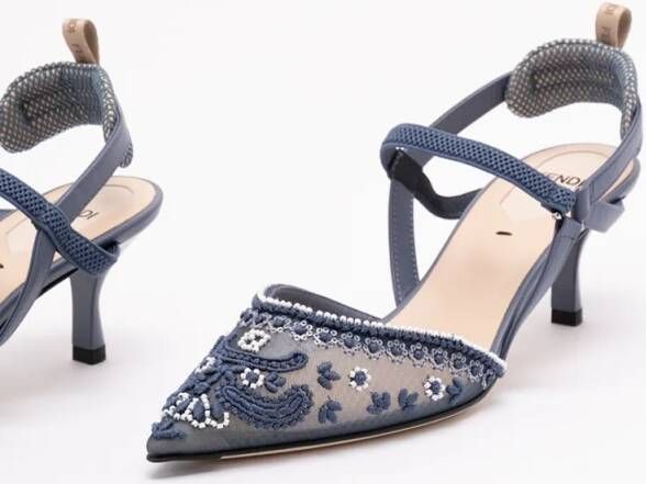 Fendi Sandalen `Colibrì Bandana` Embroidery Pumps in blauw