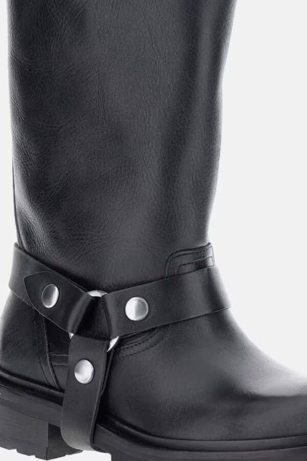 Golden Goose Boots Distressed Black Leather Kurt Boots With Silver Ac in zwart