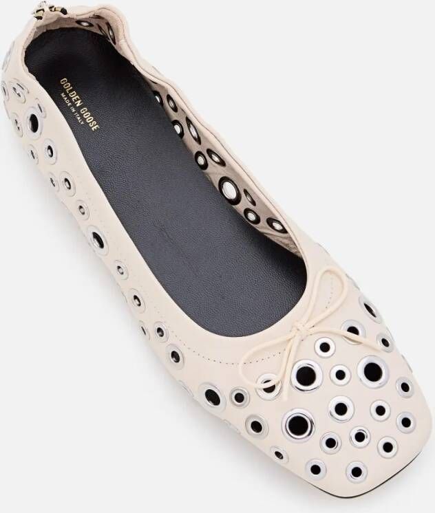 Golden Goose Cream Amy Square Toe Leather Ballet Flats in beige