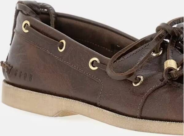 Golden Goose Leather Boat Loafer With Moccasin Toe in bruin