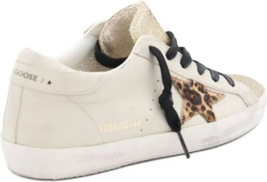 Golden Goose Low-Top Sneakers Off-White Leather Sneakers With Leopard-Print Star in beige