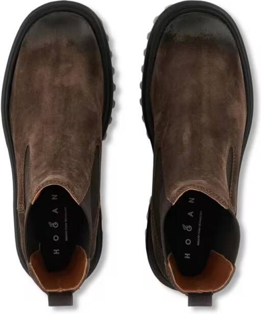 Hogan Boots Brown Leather Ankle Boots With Black Sole in zwart