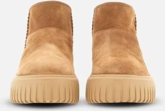 Hogan Boots Camel Suede Ankle Boots With Chunky Sole in bruin
