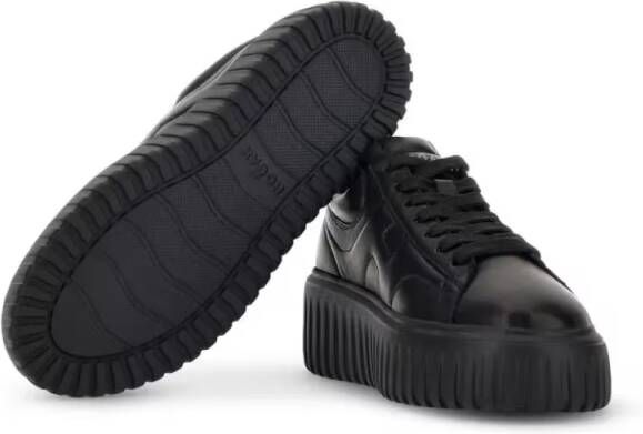 Hogan Low-Top Sneakers Minimalist Black Leather Sneakers With Thick Platf in zwart