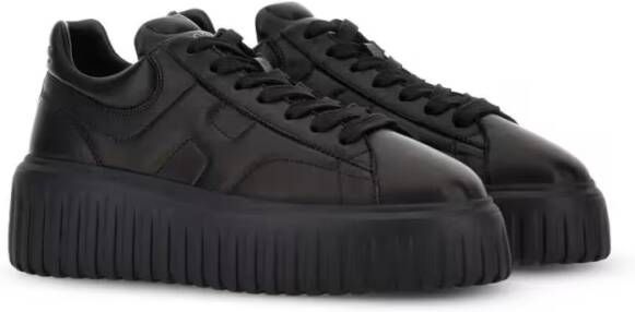 Hogan Low-Top Sneakers Minimalist Black Leather Sneakers With Thick Platf in zwart