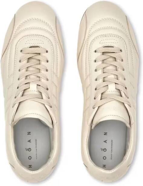 Hogan Low-Top Sneakers Minimalist White Leather Sneakers With Textured Gr in beige