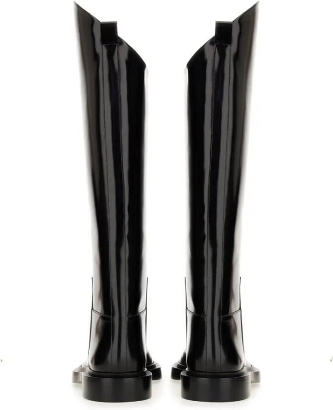 Jil Sander Boots Glossy High-Shaft Leather Boots in zwart