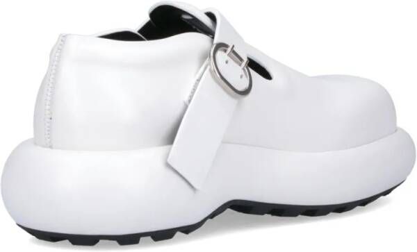 Jil Sander White Leather Buckle Detail Loafers in wit
