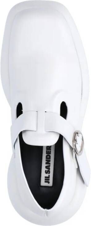 Jil Sander White Leather Buckle Detail Loafers in wit