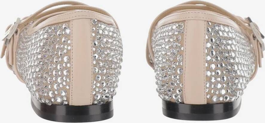 Mach&Mach Ballet Flats With Crystal Embellishment And Adjust in beige