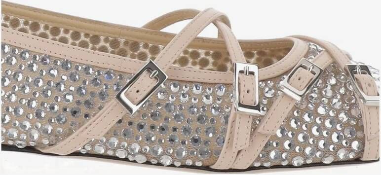 Mach&Mach Ballet Flats With Crystal Embellishment And Adjust in beige