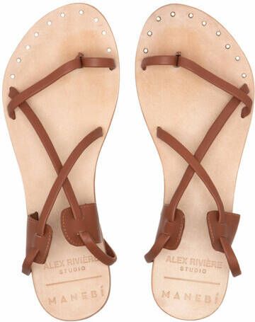 Manebi Espadrilles tie-up leather sandals in bruin