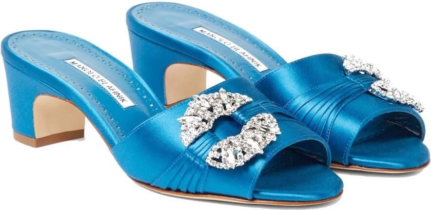 Manolo Blahnik Hoge hakken Prinap 050 Satin Mules in blauw