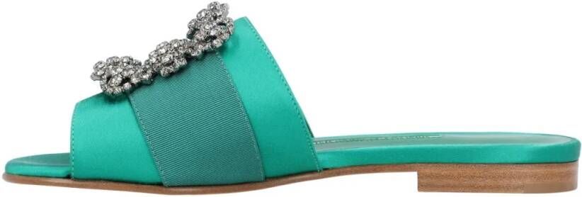 Manolo Blahnik Sandalen Martamod Flat Green in groen