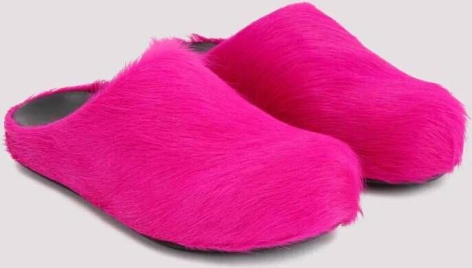 Marni Slippers & Mules Fuchsia Calf Hair Fussbett Mules in roze