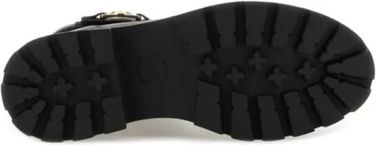 Michael Kors Boots Lace-Up Black Cow Leather Platform Boots in zwart