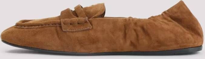 Miu Brown Suede Lamb Leather Loafers in bruin