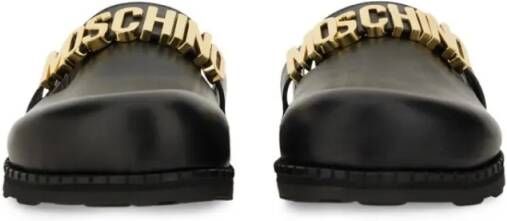 Moschino Sandalen Black Leather Sandal With Logo Detail in zwart