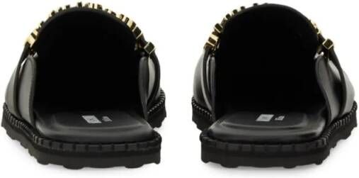 Moschino Sandalen Black Leather Sandal With Logo Detail in zwart