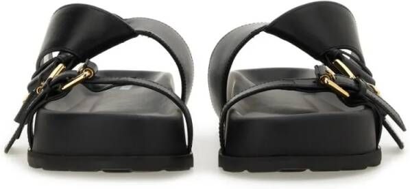 Moschino Sandalen Black Leather Sandal With Woven Buckle Detail in zwart