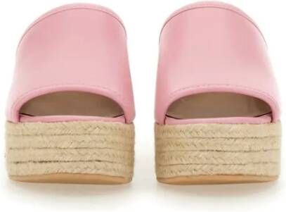 Moschino Sandalen Pink Leather Sandal With Jute-Wrapped Platform in roze