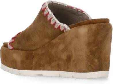 Mou Sandalen Brown Suede Leather Eva Monoband Wedges in bruin