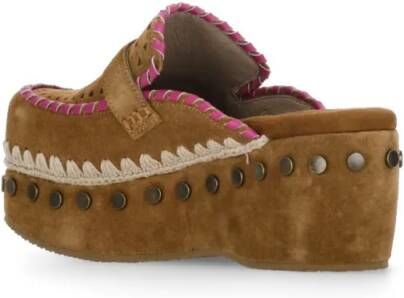 Mou Sandalen Brown Suede Leather Sabot in bruin