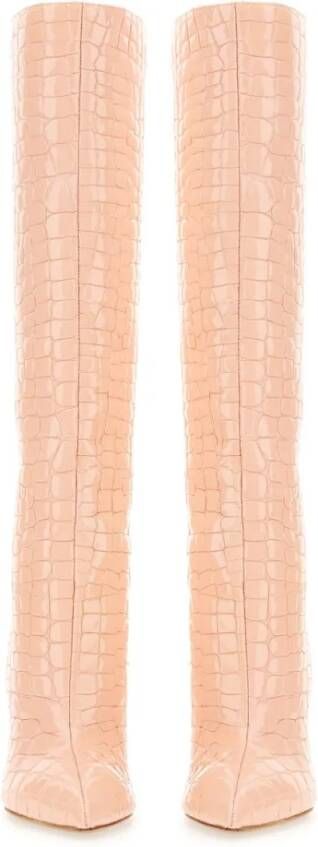 Paris Texas Boots Knee-High Leather Boots With Glossy Crocodile Fini in roze