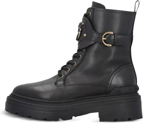 pinko Boots Chunky Platform Black Leather Boots With Decorativ in zwart