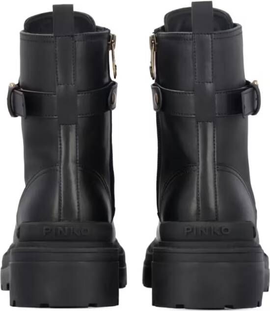pinko Boots Chunky Platform Black Leather Boots With Decorativ in zwart