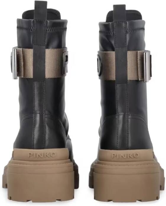 pinko Boots Chunky Sole Black Leather Boots in zwart