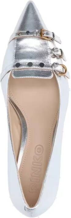 pinko Hoge hakken Pointed Slip-On Pumps With Metallic Silver Leather in zilver