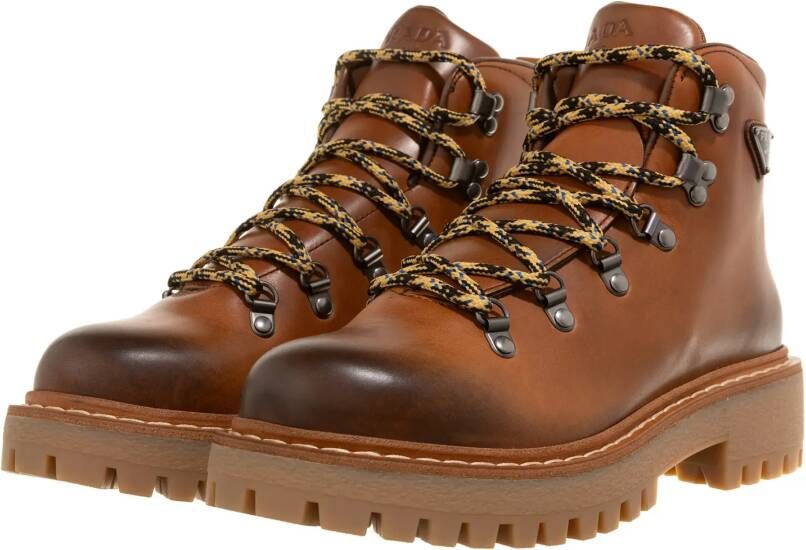 Prada Enkellaarzen Laced Logo Ankle Boots in cognac