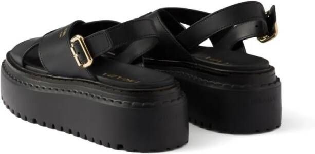 Prada Sandalen Crisscross Black Sandals in zwart