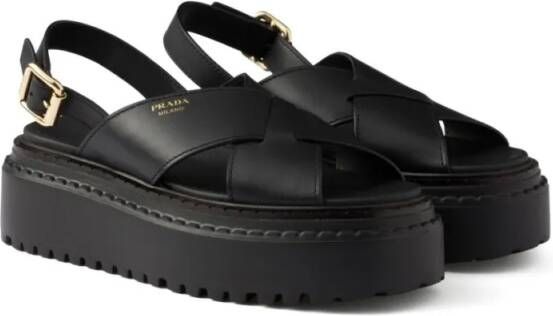 Prada Sandalen Crisscross Black Sandals in zwart