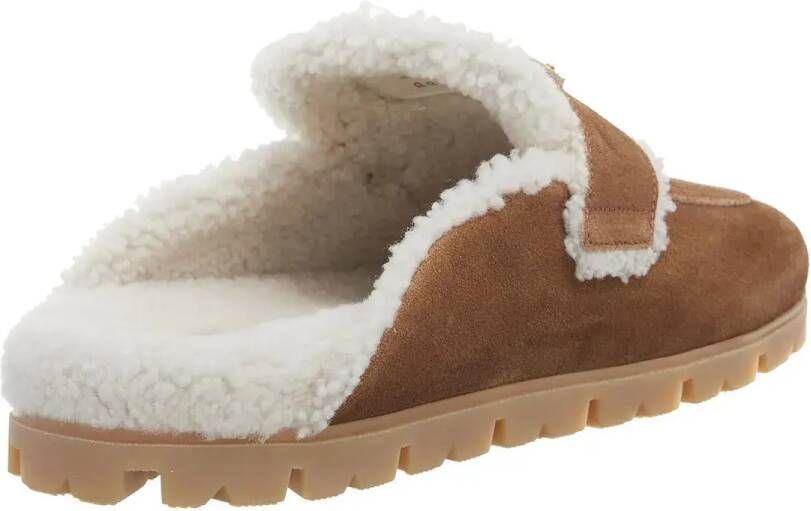 Prada Slippers & Mules Shearling Trim Suede Mules in bruin