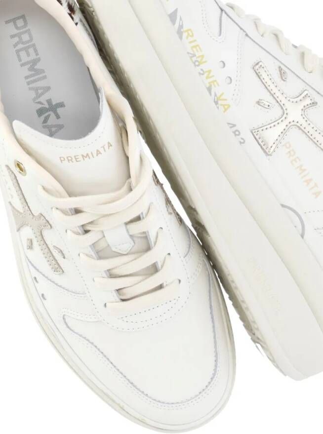 Premiata Low-Top Sneakers Ivory Leather Sneakers in beige