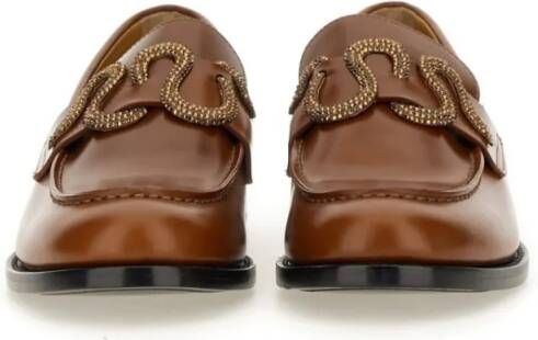 René Caovilla Brown Leather Loafers in bruin