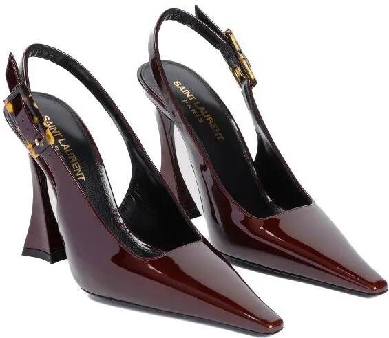 Saint Laurent Hoge hakken Stone Sevilla Brown Patent Leather Pumps in rood