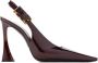 Saint Laurent Hoge hakken Stone Sevilla Brown Patent Leather Pumps in rood - Thumbnail 4