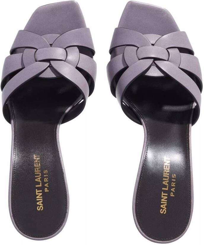 Saint Laurent Slippers Tribute Heel Mule Leather in grijs