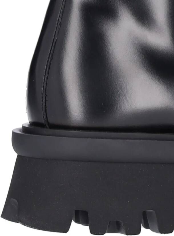 Salvatore Ferragamo Boots Glossy Black Leather Combat Boots in zwart